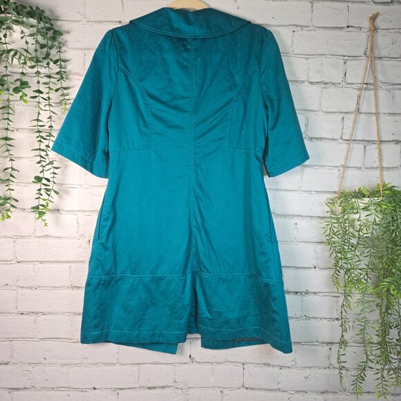 TULLE ANTHROPOLOGIE JACKET TEAL BLUE LINED SHORT SLEEVE WOMENS LARGE - Picture 7 of 9